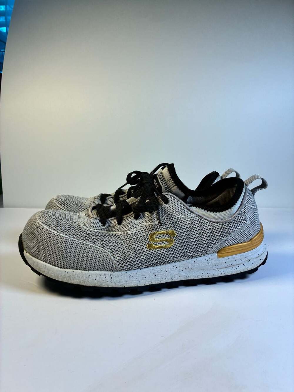 Skechers Work 108033W Safety Toe Sneakers Gray Gold Size 8.5